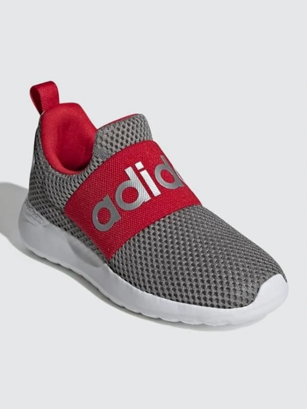 adidas Toddler Grey Mesh Slip-On Sneaker with Red Strap